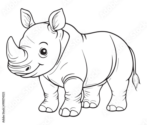 Rhino cartoon coloring page, Outline rhino, Silhouette line art rhino