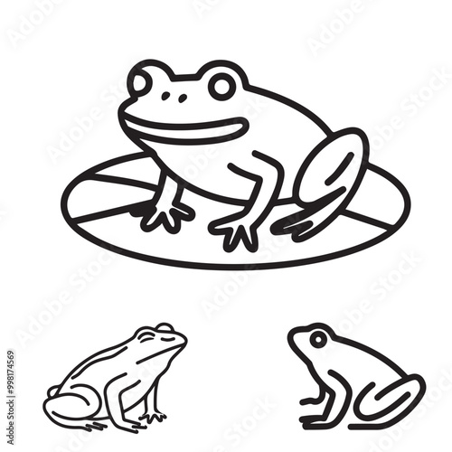 Frog Icon Set: A versatile collection of three unique frog illustrations, perfect for adding a playful touch to your designs. Each icon features a distinct pose.