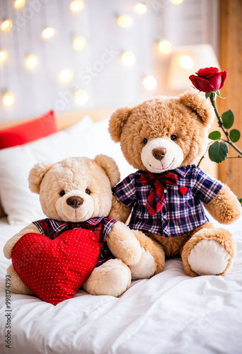 Osos de Peluche con Corazón ‘Te Amo’ y Rosas Rojas. Regalo Romántico