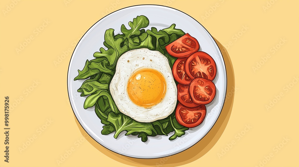 Fresh Salad with Egg and Tomato on Plate Fresh Salad with Egg and Tomato on Plate