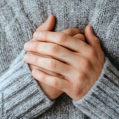 A close up of a hand placed on the chest to build
