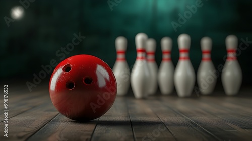 Bowling Ball and Pins on a Dark Background