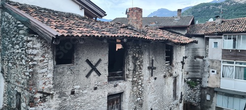 Very old ghosty buildings in Italy, Calliano. June 23, 2024. photo