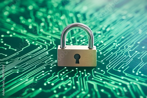 Wallpaper Mural A padlock integrated with green energy circuits repres Torontodigital.ca