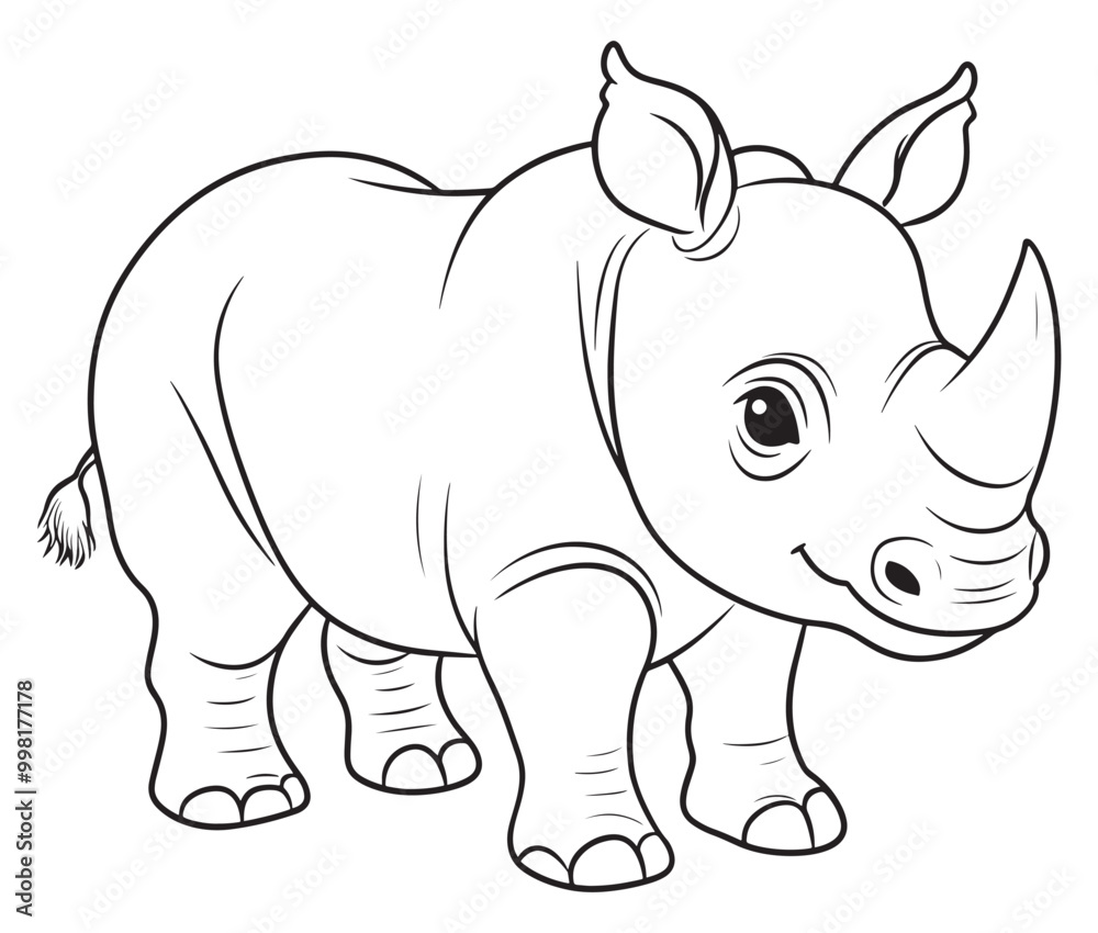 Naklejka premium Rhino cartoon coloring page, Outline rhino, Silhouette line art rhino