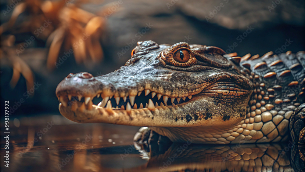 Fototapeta premium crocodile in the watercrocodile, alligator, reptile, animal, teeth, wildlife, wild, predator, dangerous, danger, nature, mouth, zoo, head, gator, croc, eye, water, skin, tooth, carnivore, everglades,