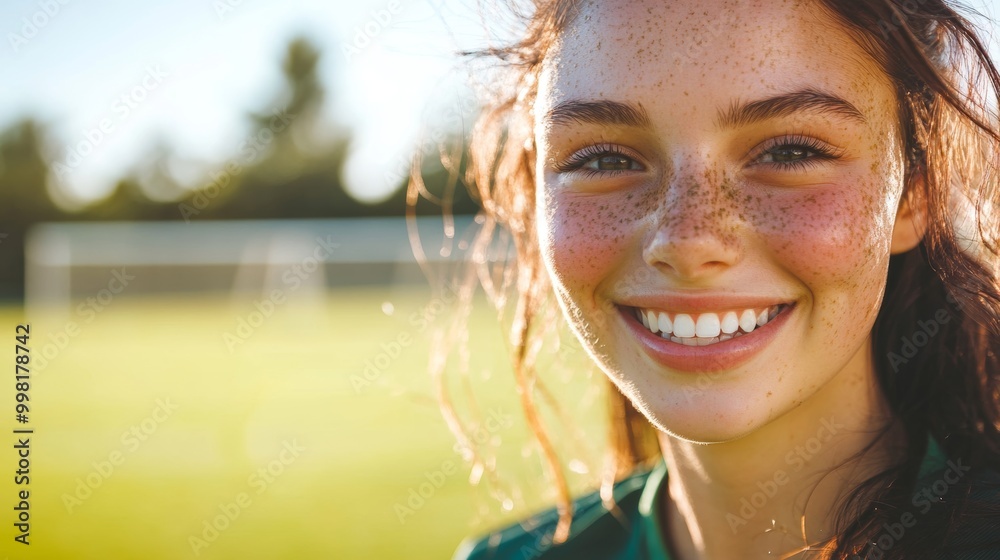 Smiling Female Soccer Player in Action Shot Smiling Female Soccer Player in Action Shot