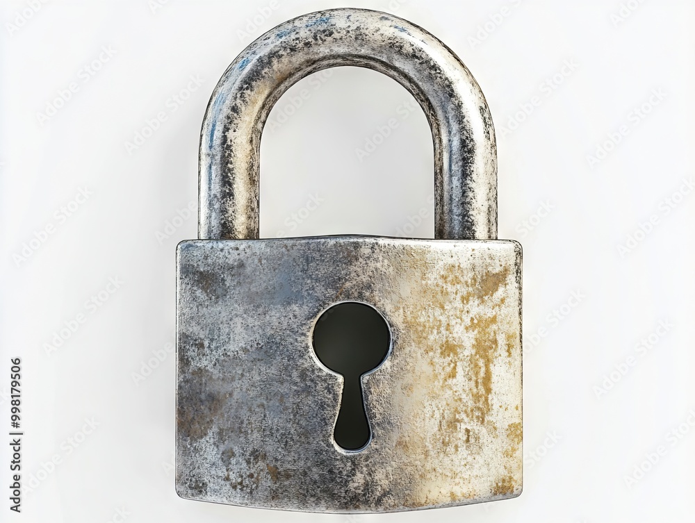 A rusty padlock on a white background A rusty padlock on a white background