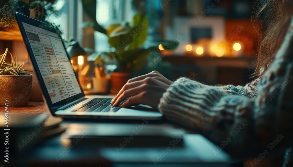 Budgeting with a person managing expenses on a laptop, organized workspace, close-up, sharp focus, bright lighting Budgeting with a person managing expenses on a laptop, organized workspace, close-up, sharp focus, bright lighting