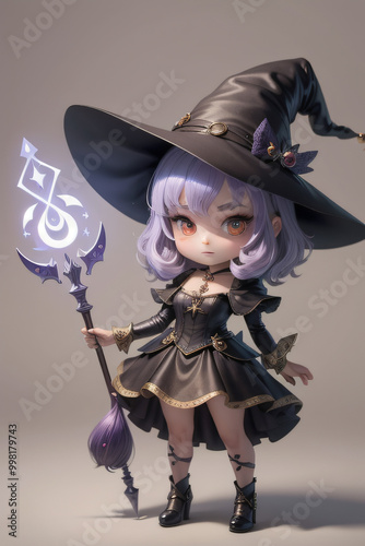 Chibi Witch with a Magical Staff Portrait photo