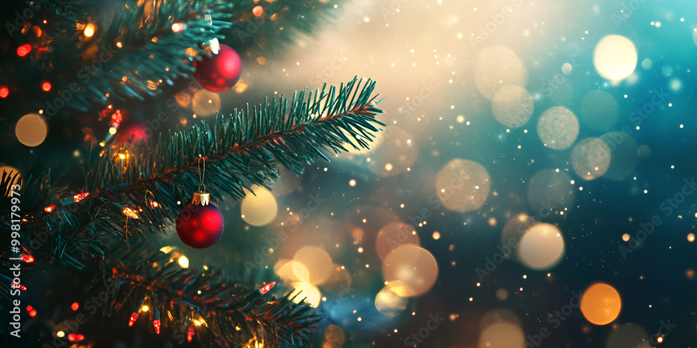 Snowy Pine Branches with Glowing Bokeh Snowy Pine Branches with Glowing Bokeh