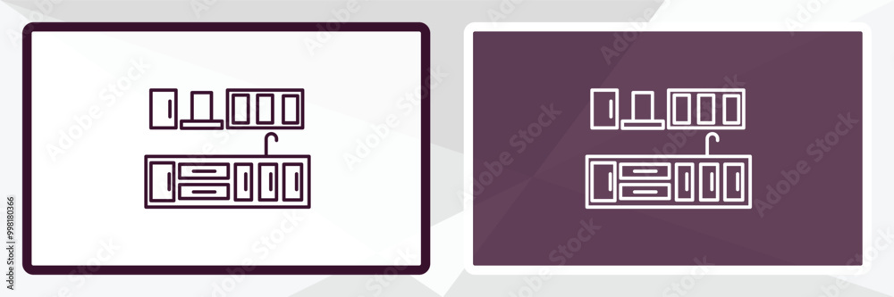 cabinets outline icon. Linear vector from furniture concept. Thin line white and black cabinets icon isolated on white and dark background cabinets outline icon. Linear vector from furniture concept. Thin line white and black cabinets icon isolated on white and dark background