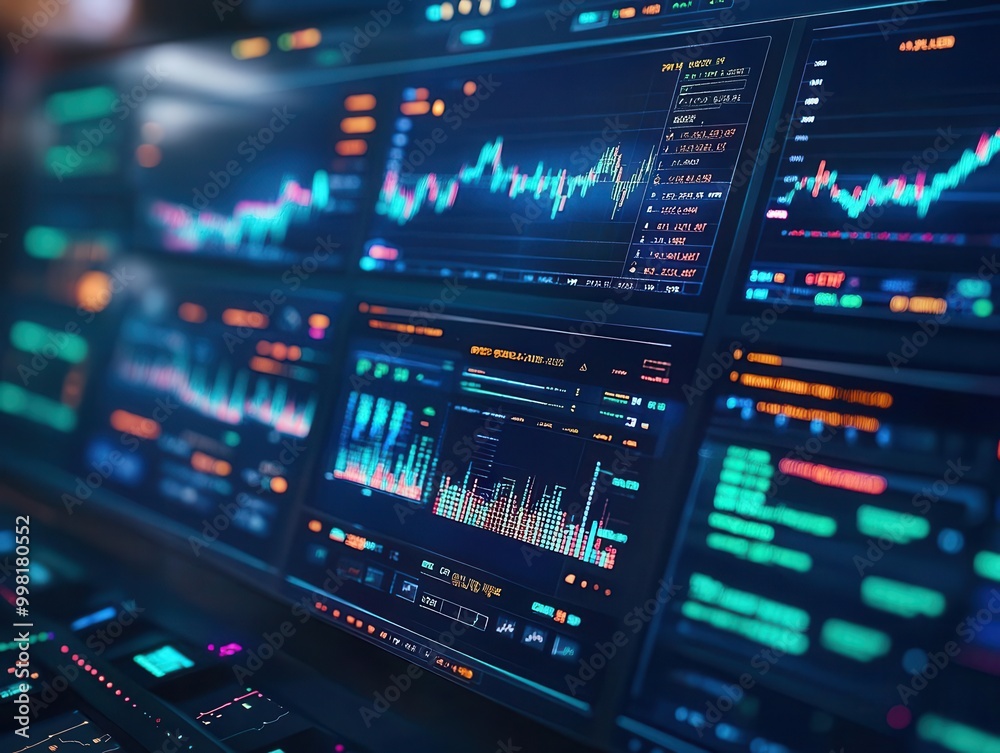 Cryptocurrency trading platform with digital coins and charts on multiple screens, tech-savvy style, sharp focus, vibrant colors Cryptocurrency trading platform with digital coins and charts on multiple screens, tech-savvy style, sharp focus, vibrant colors