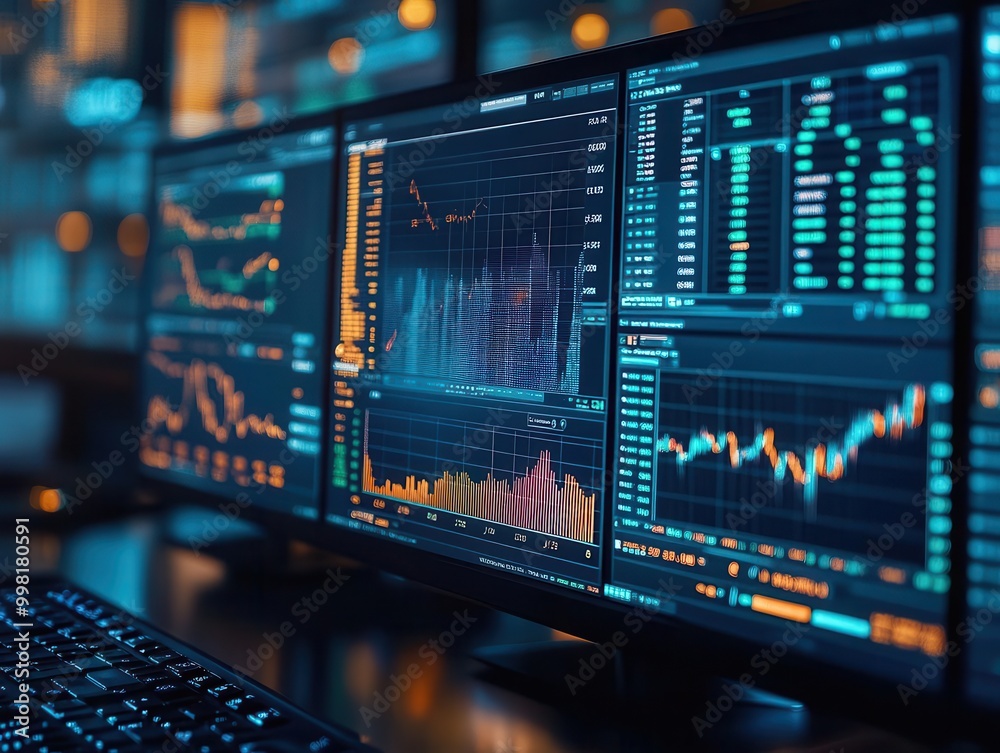 Cryptocurrency trading platform with digital coins and charts on multiple screens, tech-savvy style, sharp focus, vibrant colors Cryptocurrency trading platform with digital coins and charts on multiple screens, tech-savvy style, sharp focus, vibrant colors