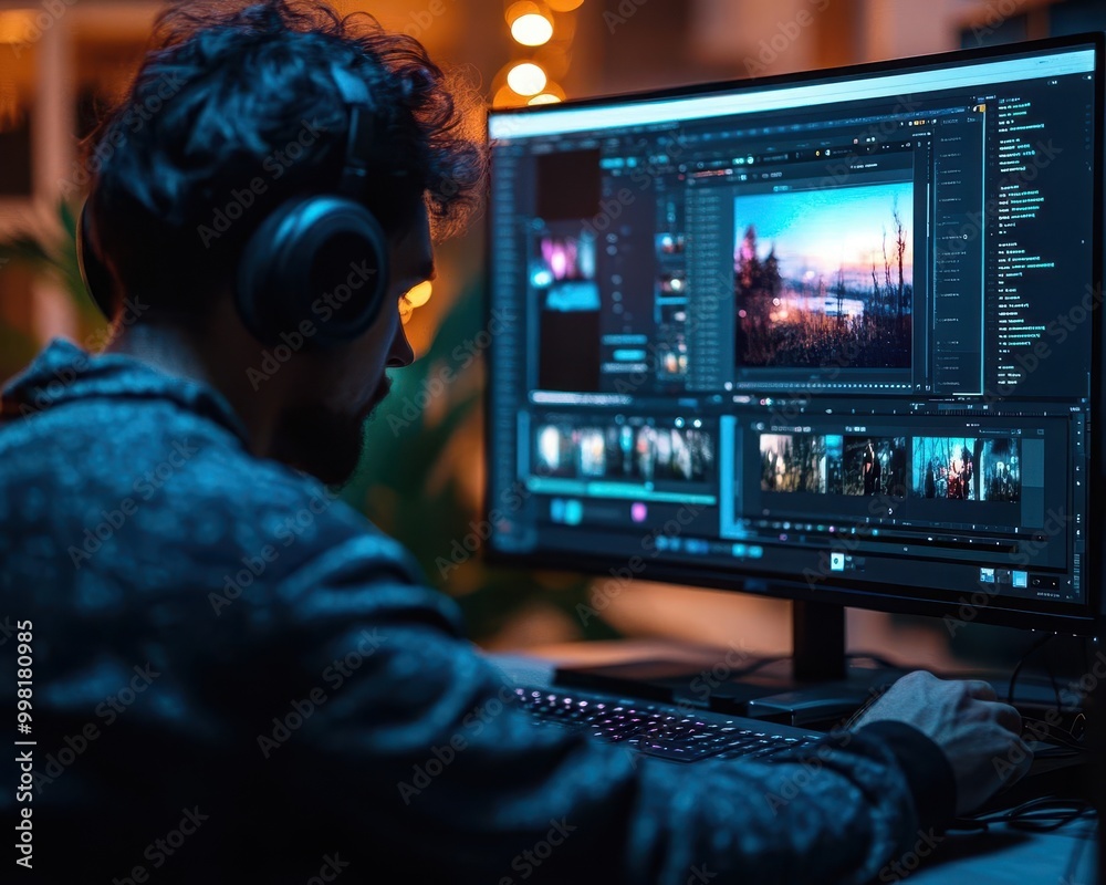 Digital content creation with a photographer editing a product image, professional setting, sharp focus, vibrant colors Digital content creation with a photographer editing a product image, professional setting, sharp focus, vibrant colors