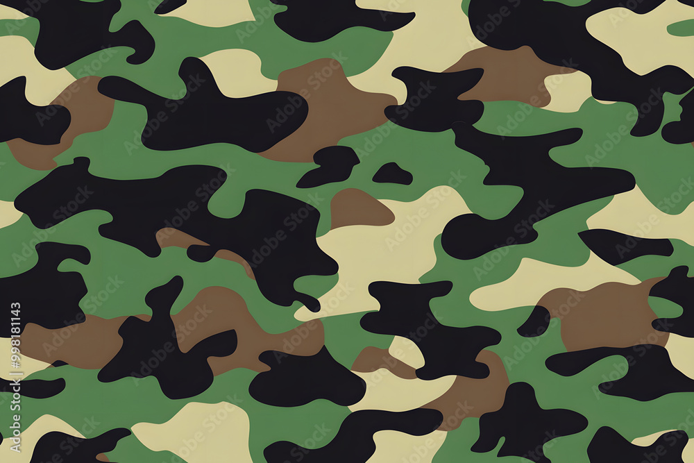 Fototapeta premium Classic Military Camouflage Pattern in Green, Brown, and Beige