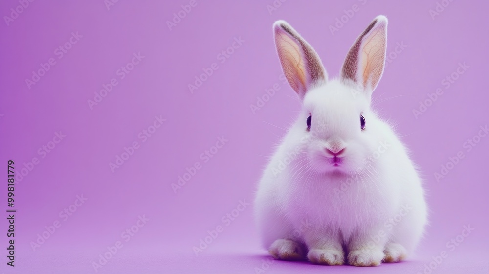 Fototapeta premium Adorable White Bunny on a Lavender Background