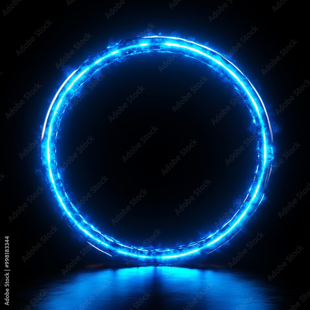 A blue glowing circle in the middle of a dark room A blue glowing circle in the middle of a dark room