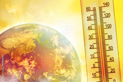 Fototapeta Naklejka Na Ścianę i Meble -  Heatwave impacts Asia, raising temperatures and creating extreme weather. Elements of this image furnished by NASA