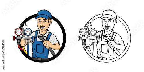 HVAC Service Cartoon Character Design Illustration