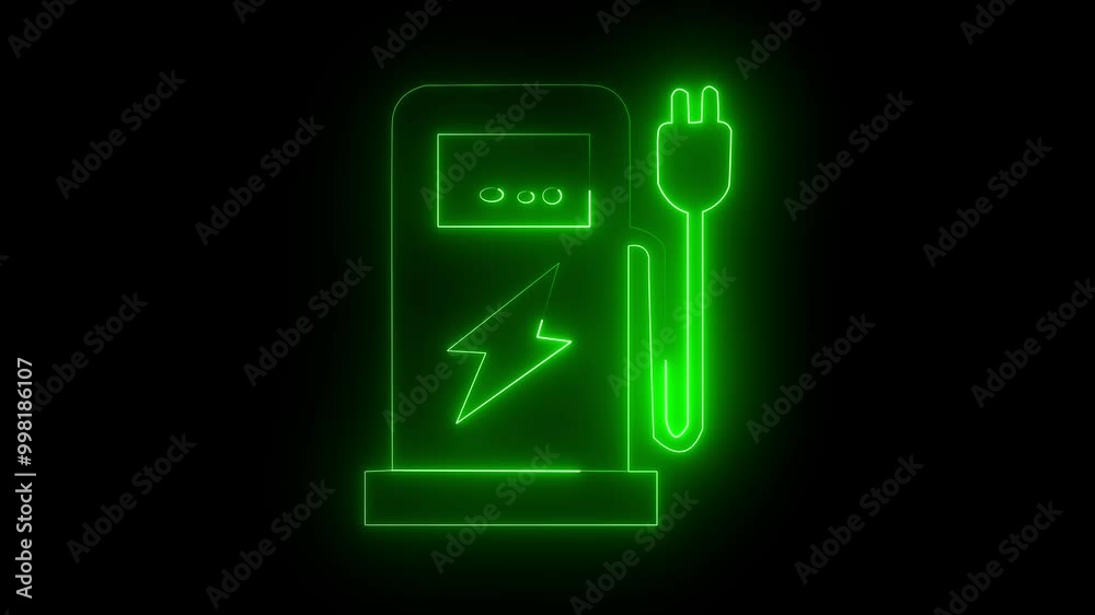 point icon electrocar charge point station neon flash video. Electric station charging power cable supply glowing animation point icon electrocar charge point station neon flash video. Electric station charging power cable supply glowing animation