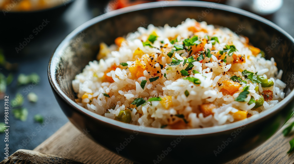 Advertising product photo featuring steamed rice.
Advertising product photo featuring steamed rice.