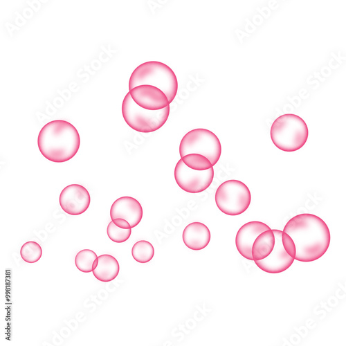 Pink bubbles on white background. Collagen bubbles. Fizzy sparkles. 
