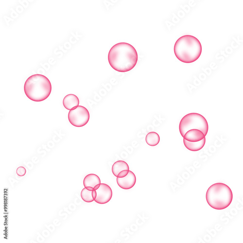 Pink bubbles on white background. Collagen bubbles. Fizzy sparkles. 
