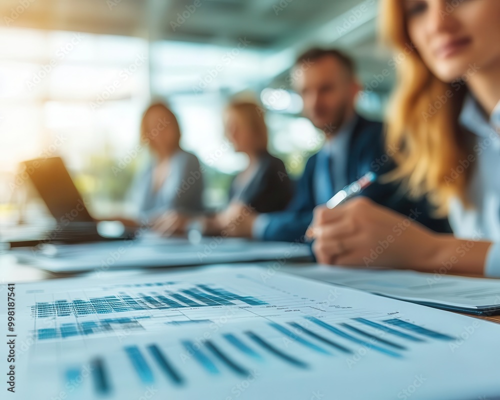 Wealth management meeting with advisors reviewing portfolios, professional environment, sharp focus, bright lighting Wealth management meeting with advisors reviewing portfolios, professional environment, sharp focus, bright lighting