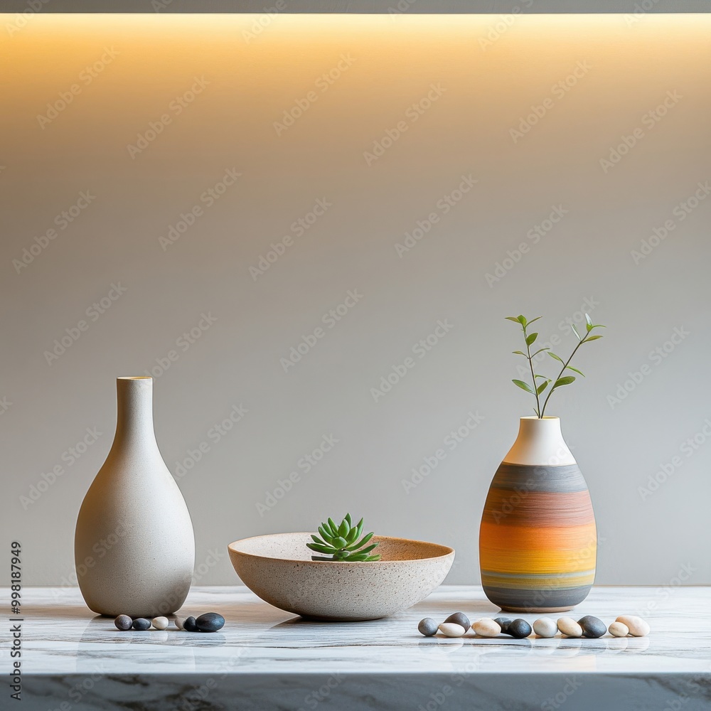 Minimalist Interior Vases and Bowls in Modern Setting Minimalist Interior Vases and Bowls in Modern Setting