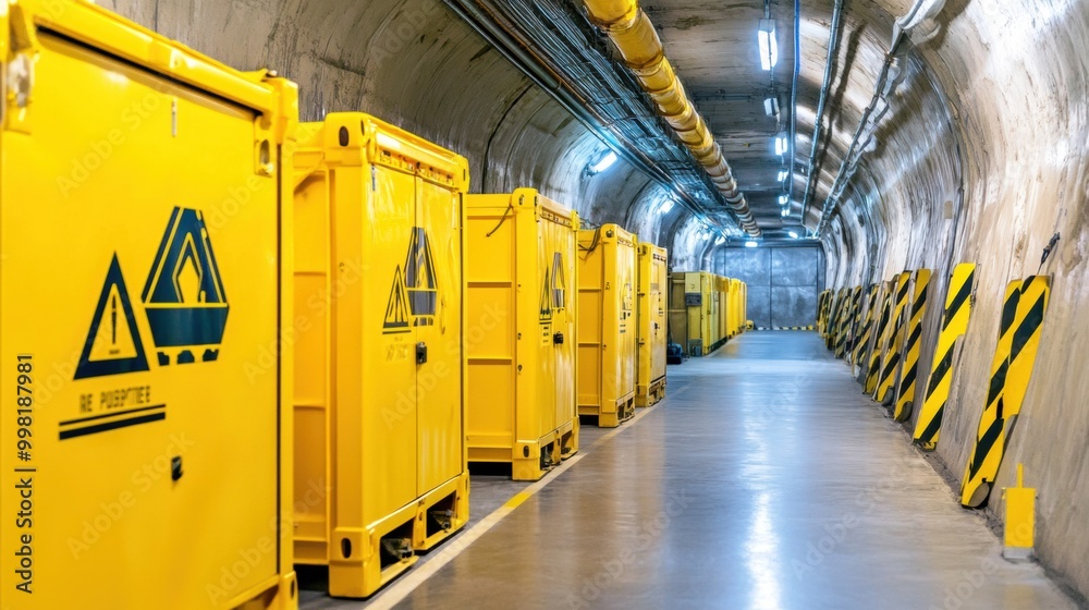 Fototapeta premium Yellow Storage Containers in Underground Warehouse
