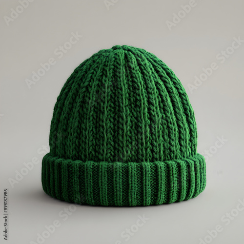 Cozy Green Woolen Hat 3D Design Mockup on Neutral Background