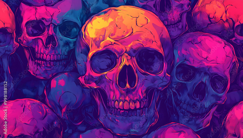 A colorful and seamless illustration of skulls A colorful and seamless illustration of skulls