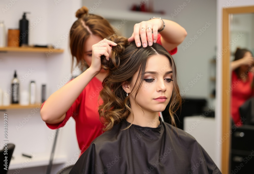 Fototapeta premium Hairdresser styling a client's hair