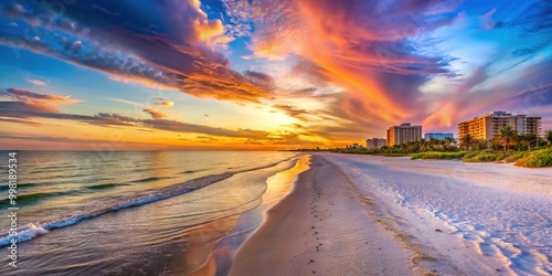 Serene South Beach on Marco Island with Soft Sand, Clear Waters, and Vibrant Sunset Skies