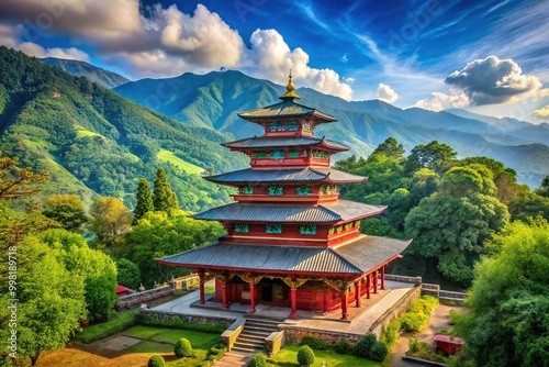 Serene View of Tal Barahi Temple Surrounded by Lush Nature in Pokhara, Nepal on a Clear Day photo