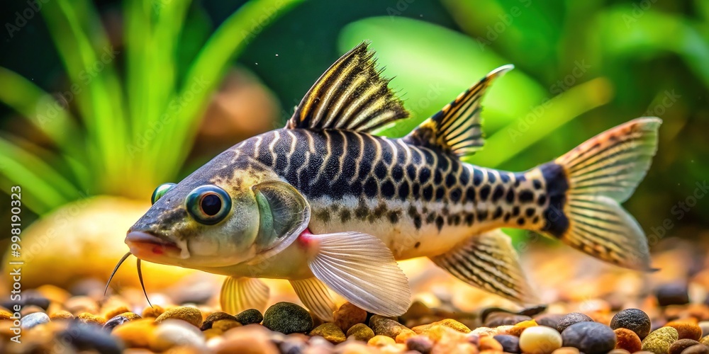 Skunk Corydoras Catfish Swimming Gracefully in Freshwater Aquarium Environment with Natural Habitat Skunk Corydoras Catfish Swimming Gracefully in Freshwater Aquarium Environment with Natural Habitat