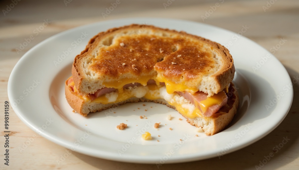 Delicious leftover sandwich with melted cheese and crispy bread on a white plate
Delicious leftover sandwich with melted cheese and crispy bread on a white plate