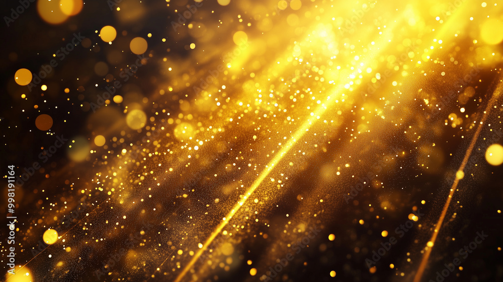 Obraz premium Futuristic abstract background in yellow tones. Bright neon rays and glowing lines. Bokeh effect. AI generative 