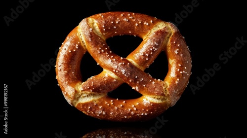 A Single, Salted Pretzel on a Black Background