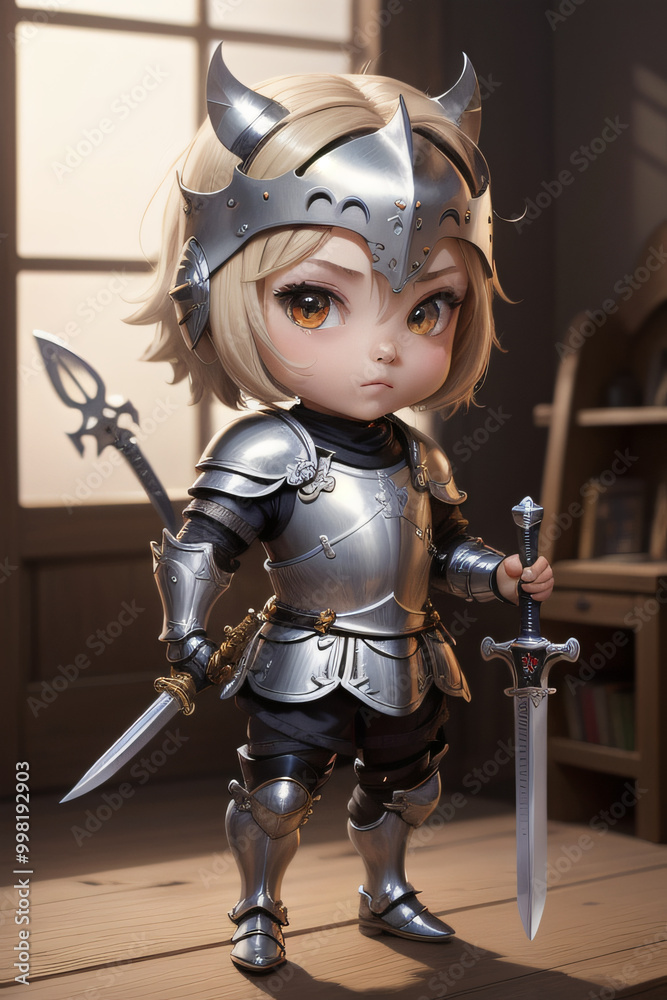 Fototapeta premium Chibi Knight in Shiny Armor