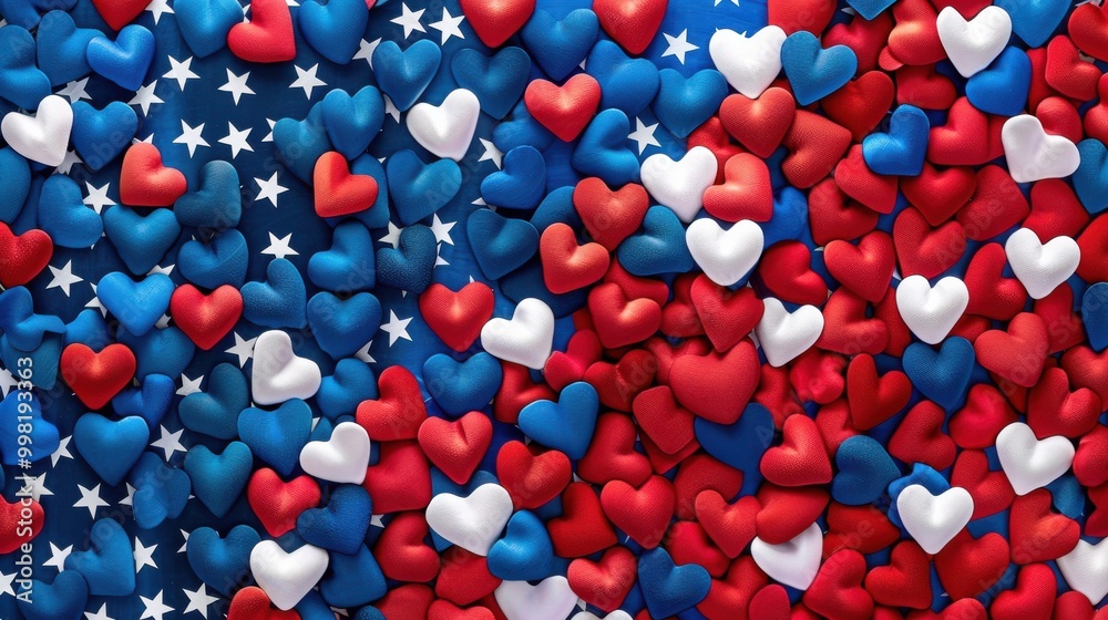 Colorful Heart Mosaic with Red White and Blue Hearts. Colorful Heart Mosaic with Red White and Blue Hearts.