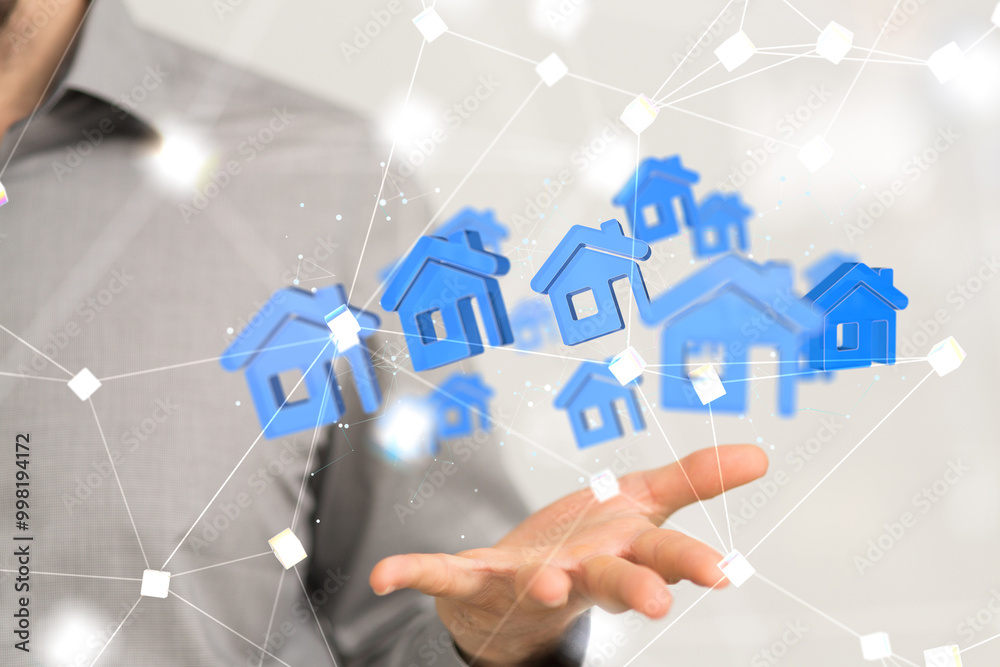 home iot - Neural network 3D illustration. Big data and cybersecurity home iot - Neural network 3D illustration. Big data and cybersecurity