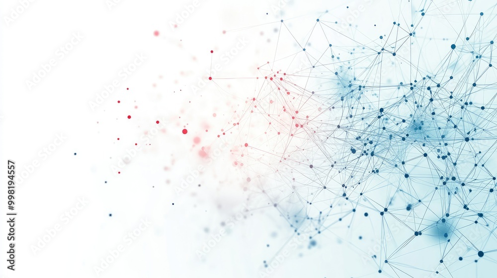 Naklejka premium Digital technology background with connecting nodes and plexus lines on a clean white backdrop, symbolizing big data and futuristic networks.