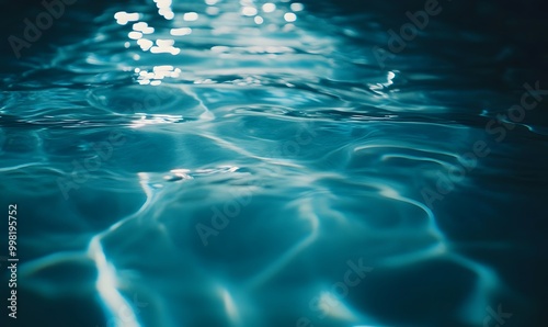 Light reflecting off the surface of clear swimming pool water, Generative AI