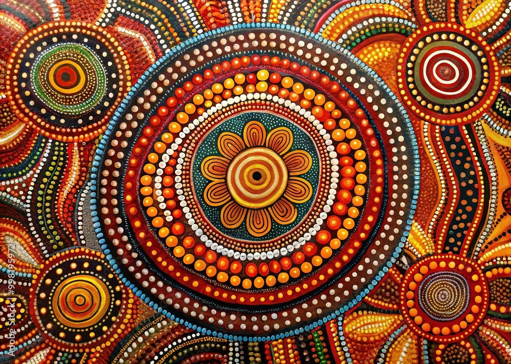 Fototapeta premium Traditional Wandjina Aboriginal Art Representation with Vibrant Colors and Intricate Patterns