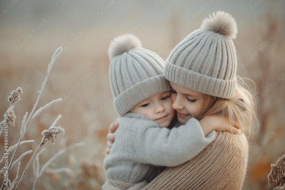 Mother and child hugging in cozy winter hats. Warm winter moment
A mother and her child warmly hugging each other in cozy winter hats on a cold winter day Mother and child hugging in cozy winter hats. Warm winter moment
A mother and her child warmly hugging each other in cozy winter hats on a cold winter day