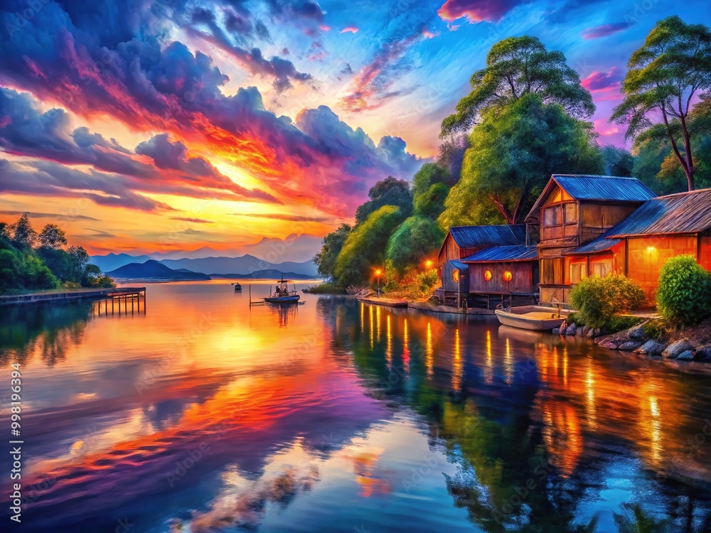 Fototapeta premium Tranquil Dusk Painting with Soft Hues and Serene Atmosphere Capturing the Beauty of Twilight