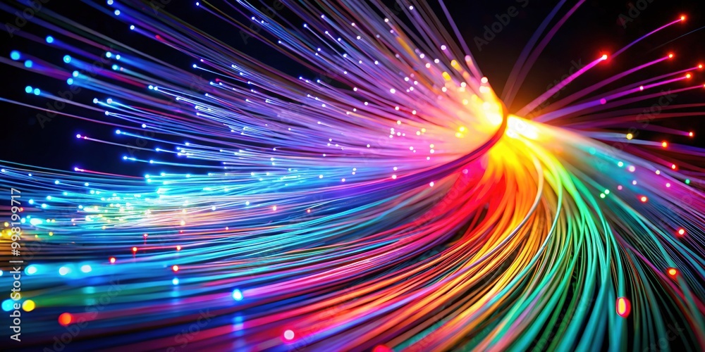 Vibrant Fiber Optic Cables Illuminating the Dark with Colorful Light Trails and Abstract Patterns Vibrant Fiber Optic Cables Illuminating the Dark with Colorful Light Trails and Abstract Patterns