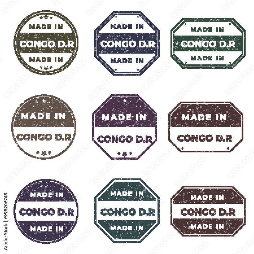 Fototapeta premium Set of Made In CONGO DEMOCRATIC REPUBLIC Labels Ready to use for Product Emblem
